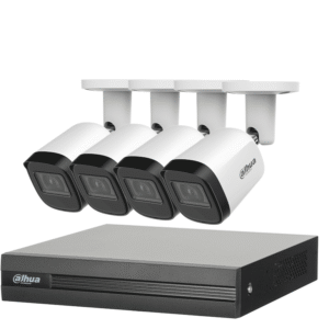 Kit de 4 Cámaras metálicas 5 MP Lente de 2.8mm y un DVR Cooper-I WizSense, 4 Canales + 1 IP o Hasta 5 Canales IP. Soporta Con IA, H.265+, SMD Plus y Búsqueda de Humanos y Vehículos.