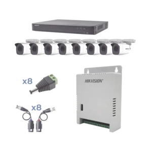 KIT de 8 cámaras EPCOM TurboHD 1080p / DVR 8 Canales / 8 Cámaras Bala (exterior 2.8 mm) / Transceptores / Conectores / Fuente de Poder Profesional hasta 15 Vcc para Larga Distancias