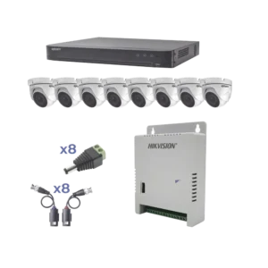 KIT de 8 cámaras TurboHD 1080p / DVR 8 Canales / 8 Cámaras Eyeball (exterior 2.8 mm) / Transceptores / Conectores / Fuente de Poder Profesional hasta 15 Vcc para Larga Distancia