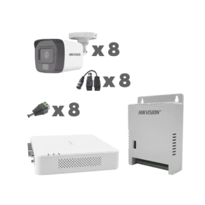 KIT de 8 cámaras TurboHD 1080p / DVR 8 Canales con audio por coaxitron / 8 Cámaras con Micrófono Integrado 101° Visión/ luz blanca + IR visión nocturna / Transceptores / Conectores / Fuente de Poder Profesional