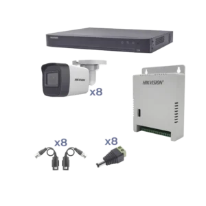 KIT de 8 cámaras TurboHD 1080p / DVR 8 Canales / 8 Cámaras Bala (exterior 2.8 mm) / Transceptores / Conectores / Fuente de Poder Profesional hasta 15 Vcc para Larga Distancia