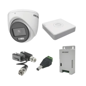 KIT de 4 cámaras HIKVISION COLORVU TURBOHD 1080pLite / DVR 4 Canales / 4 Cámaras Eyeball (exterior) / Transceptores / Conectores / Fuente de Poder Profesional