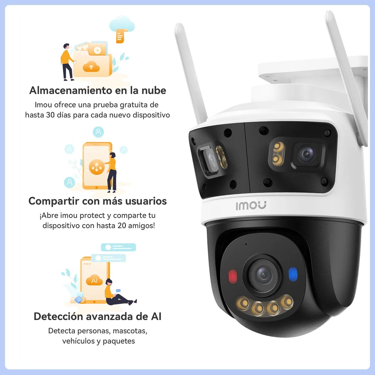 Cámara IMOU IP WIFI 3 Lentes 11MP triple Smart Color 2 lentes Fijos de 3mp + 1 Lente PT 5mp Dual MICROSD 512GB c/u / Disuasión Activa Audio Bidireccional - IMOU - IPC-S7UN-11M0WED - Image 8
