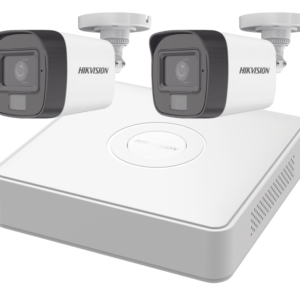 KIT 2 cámaras Bala HIKVISION TURBOHD 2 Megapíxel (1080p) / Lente 2.8 mm / 30 mts IR EXIR + 20 mts Luz Blanca / Micrófono Integrado / Gran Angular 101° / Exterior IP67 / 4 Tecnologías