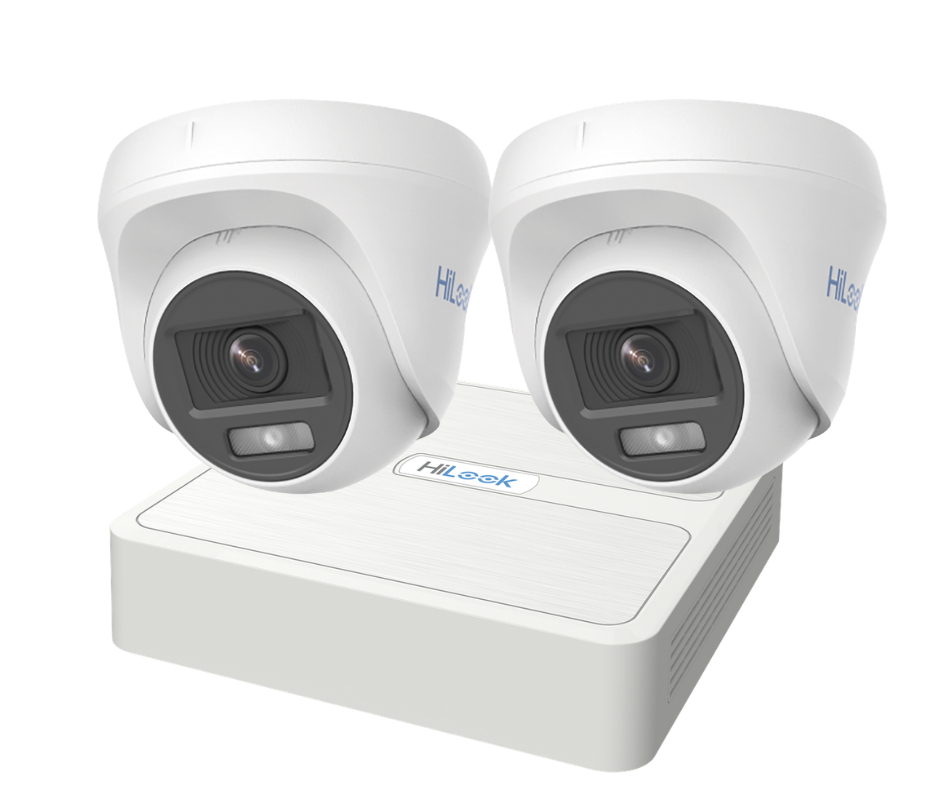 KIT De 2 Cámaras TURBOHD DOMO 1080p / Imagen a Color 24/7 / Lente 2.8 mm / ColorVu Lite / Luz Blanca 20 mts / Uso en Interior / Policarbonato