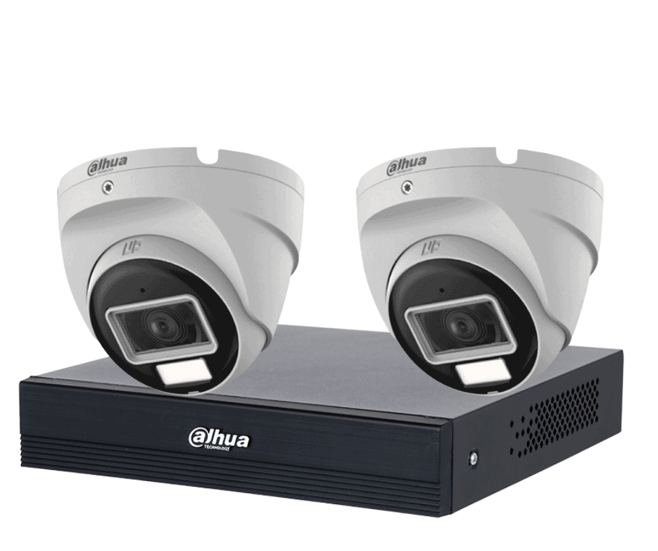 KIT de 2 Cámaras Domo de 2 MP Serie Cooper/ Lente de 2.8 mm con Apertura Hasta 100°/ Iluminación Inteligente Hasta 30Mts con IR + 20Mts Luz Calida/ Con Micrófono Incorporado/ Para Exterior IP67/ Metal
