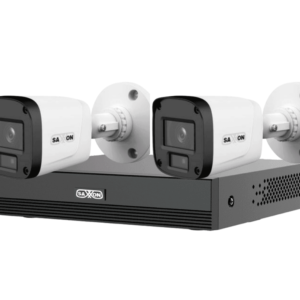 Kit 2 Cámaras SAXXON HDCVI 1080P 2.8mm Apertura Hasta 100° Grabador Soporta Hasta 5 Canales IP y Detección de Movimiento Inteligente Policarbonato – SUA-KIT/XVR1E04-I/4-B20P-0280B