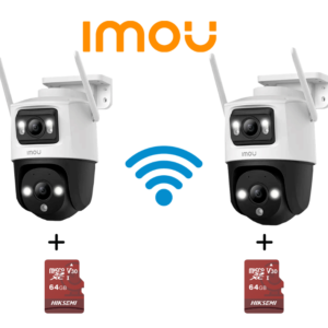 PAQUETE DE 2 CAMARAS + SD 64GB IMOU Cruiser Dual 8MP (IPC-S7XN-8M0WED) - Cámara IP PT Wifi Dual de 8MP con lente fijo y PT de 3MP, visión nocturna de 30m, micrófono y altavoz integrados, audio bidireccional y inteligencia artificial.