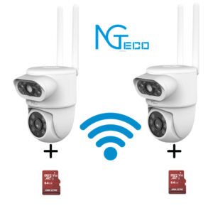 KIT DE 2 CAMARAS + SD 64GB NGTECO NGSH01C8AN- Cámara PTZ WiFi , 4MP , Lente Dual , Monitoreo 2 Áreas , Detección Humana , Audio 2 Vías ,Paneo y Tildeo ,Almacenamiento Local y en la Nube #MÁSGAS #MAY1
