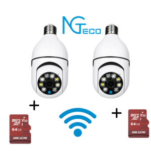 KIT DE 2 CAMARAS + SD 64GB NGTECO NGSH01C2IN - Cámara Inteligente WiFi / 3MP / Visión PTZ 355° / Lente HD 4mm / Visión Nocturna IR + Luz Blanca / Audio 2 Vias / Almacenamiento Local y en la Nube / Onvif / Compatible con Alexa y Asistente de Google