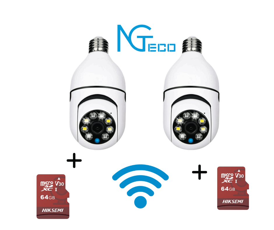 KIT DE 2 CAMARAS + SD 64GB NGTECO NGSH01C2IN - Cámara Inteligente WiFi / 3MP / Visión PTZ 355° / Lente HD 4mm / Visión Nocturna IR + Luz Blanca / Audio 2 Vias / Almacenamiento Local y en la Nube / Onvif / Compatible con Alexa y Asistente de Google