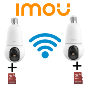 KIT DE 2 CAMARAS + SD 64GB IMOU BulbCam 5MP (IPC-K6C-5H1WEB-E27-imou)- Cámara de 5Megapixeles/ Disuasión activa/ Modo privacidad/ Detección de humanos & Vehículos/ Audio bidireccional/ Full Color/ Smart tracking