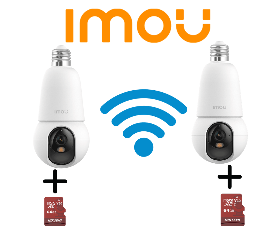 KIT DE 2 CAMARAS + SD 64GB IMOU BulbCam 5MP (IPC-K6C-5H1WEB-E27-imou)- Cámara de 5Megapixeles/ Disuasión activa/ Modo privacidad/ Detección de humanos & Vehículos/ Audio bidireccional/ Full Color/ Smart tracking