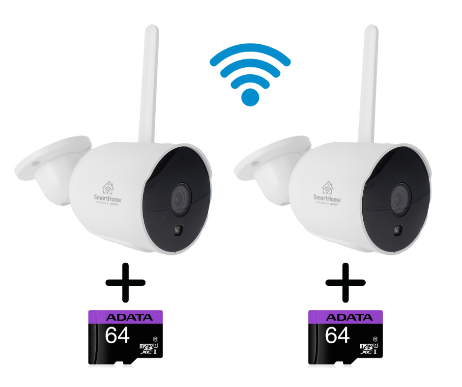 KIT DE 2 CAMARAS BALA IP 2MP| WIFI | AUDIO DE 2 VIAS| ALMACENAMIENTO EN MICROSD| LENTE DE 4MM | ANGULO DE APERTURA 90 GRADOS IP65