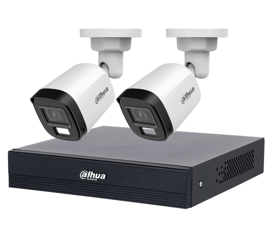 kit de 2 Cámaras DAHUA Bullet de 2 MP Serie Cooper/ Lente de 2.8 mm Apertura de Hasta 100°/ Iluminación Dual Inteligente 30 Mts IR y 20 Mts Luz Visible/ Micrófono Integrado/ Para Exterior