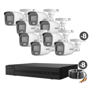 Kit 8 cámaras HILOOK TurboHD 1080p / DVR 8 Canales / 8 Cámaras Bala ColorVu con Microfono Integrado / Fuente de Poder / Accesorios de Instalación