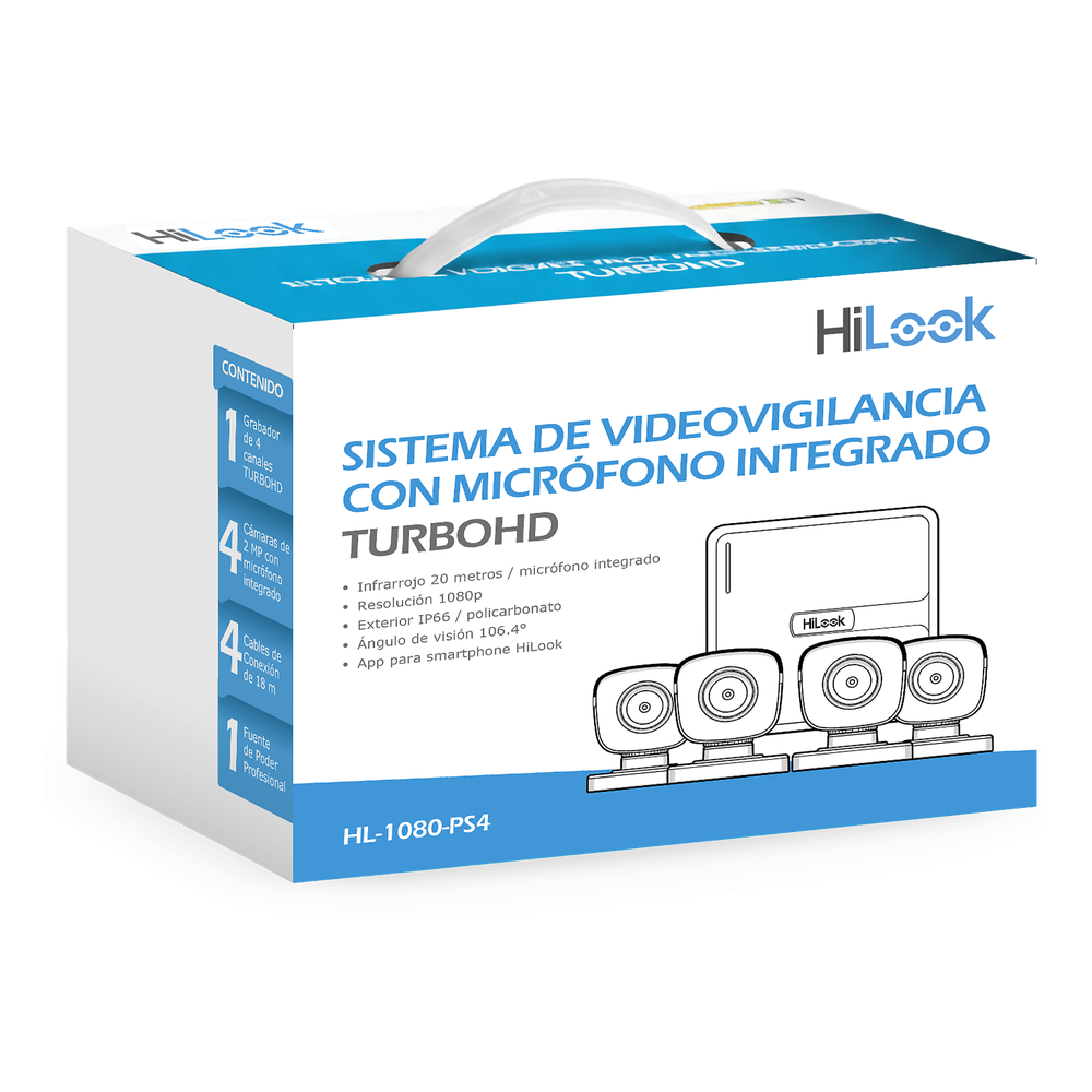 Kit 4 cámaras TurboHD 1080p Lite / DVR 4 canales / Audio por Coaxitron / 4 Cámaras Bala de Policarbonato con Micrófono Integrado