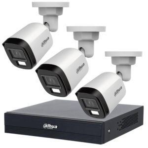 KIT de 3 cámaras DAHUA Bullet de 2 MP Serie Cooper/ Lente de 2.8 mm Apertura de Hasta 100°/ Micrófono Integrado/ Iluminador Dual Inteligente de Hasta 30Mts de IR y 20Mts Luz Calida/ Para Exterior IP67/ Metálica/