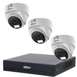 KIT de 3 cámaras DAHUA tipo Domo de 2 MP Serie Cooper/ Lente de 2.8 mm Apertura Hasta 100°/ Iluminación Dual Inteligente Hasta 25Mts con IR & 20Mts Luz Calida/ Micrófono Integrado/ Policarbonato