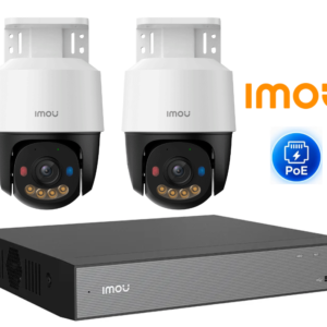 KIT 2 Cámaras IP POE 360° 5 Megapíxeles/ Lente 3.6mm/ Audio Bidireccional/ Disuasión Activa Mediante Luz Roja & Azul/ Soporta MicroSD de Hasta 512Gb/ AOR MODE/ 30Mts IR/ Para Exterior